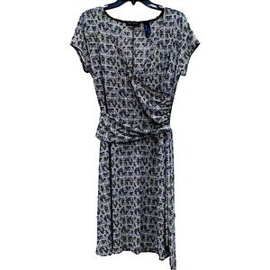 NWT AXCESS LIZ CLAIBORNE Printed Faux Wrap Jersey Midi Dress Sz Large $59 Chic